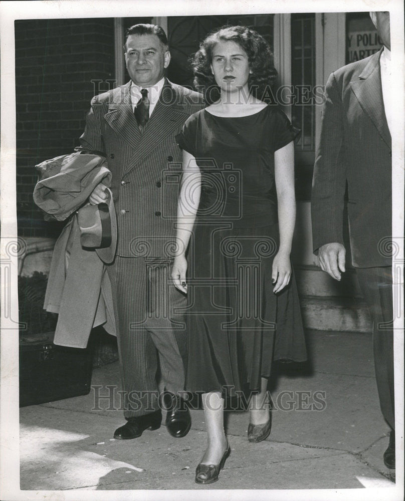 1948 Press Photo Attorney Joseph Lustfield Walks Frances Korbelik From Jail - Historic Images