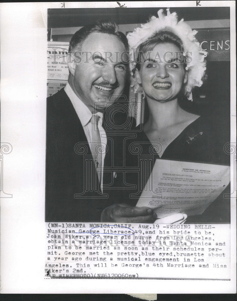 1960 Press Photo George Liberace Joan Wilker Marriage Los Angeles - Historic Images