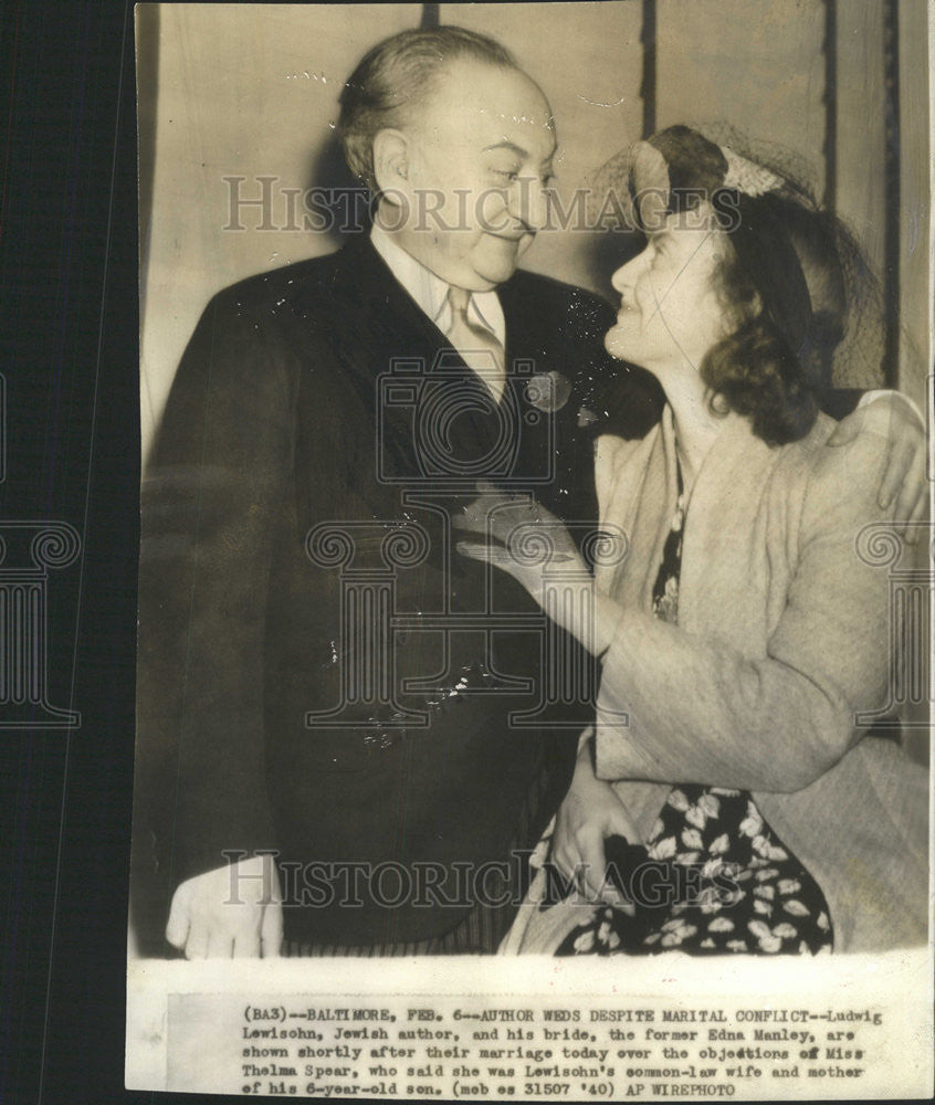 1940 Press Photo Ludwig Lewisohn/Jewish Author/Translator/Edna Manley/Marriage - Historic Images