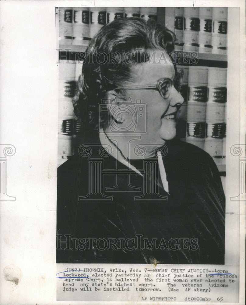 1965 Press Photo Lorna Lockwood/Arizona Chief Justice Supreme Court - Historic Images