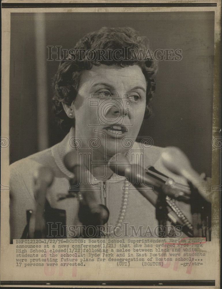 1976 Press Photo Boston School Superintendent Marion Fehey - Historic Images