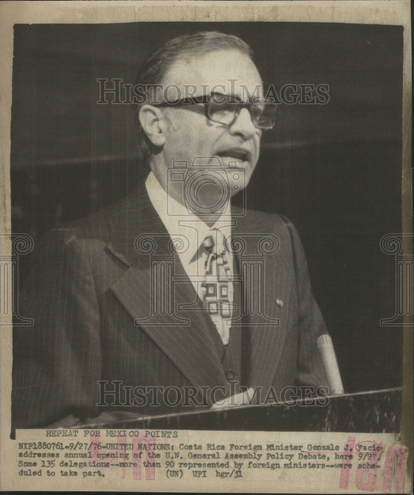 1976 Press Photo Gonzalo J. Facio, Costa Rica Foreign Minister At United Nations - Historic Images