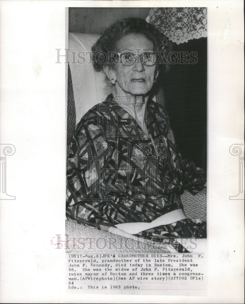 1964 Press Photo Copy Mrs. John F. Fitzgerald, Grandmother Of President Kennedy - Historic Images