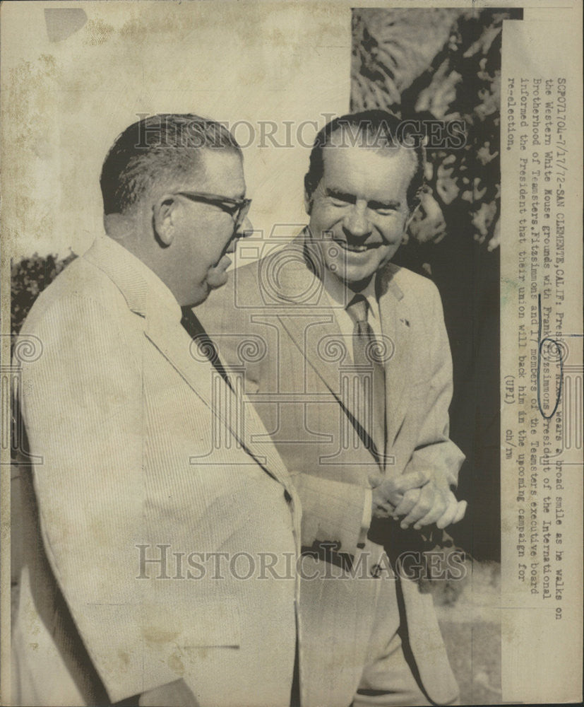 1972 Press Photo Frank Fitzsimmons International Teamsters Brotherhood President - Historic Images