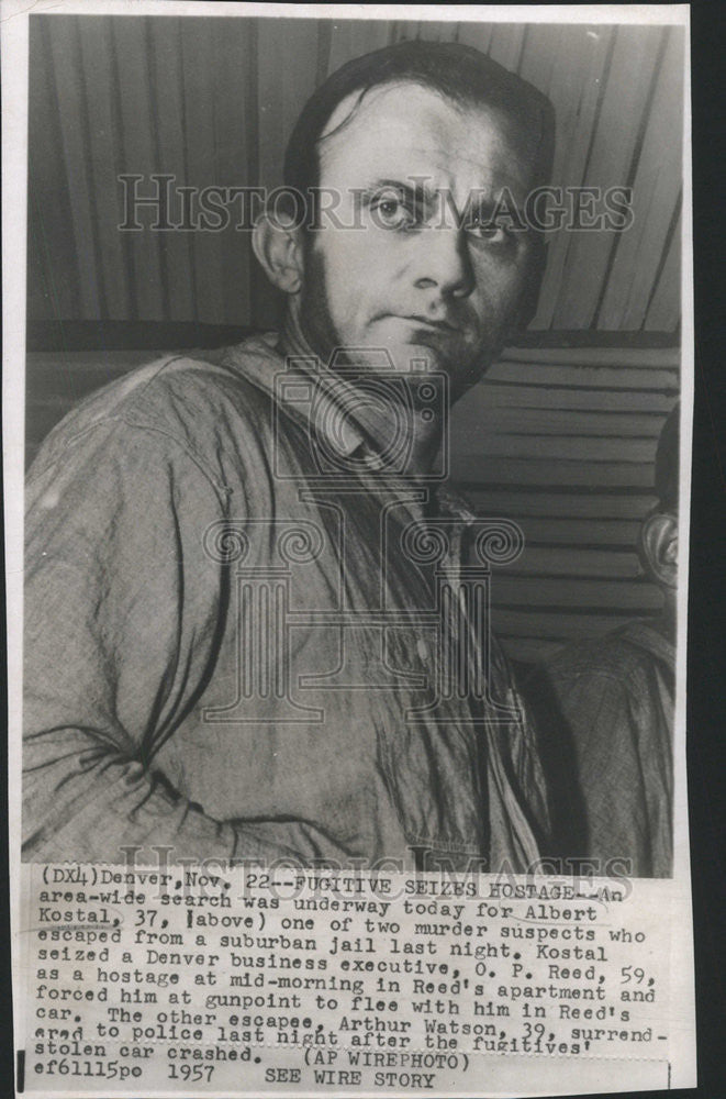 1957 Press Photo Albert Kostal Fugitive Seizes Hostage Murderer - Historic Images