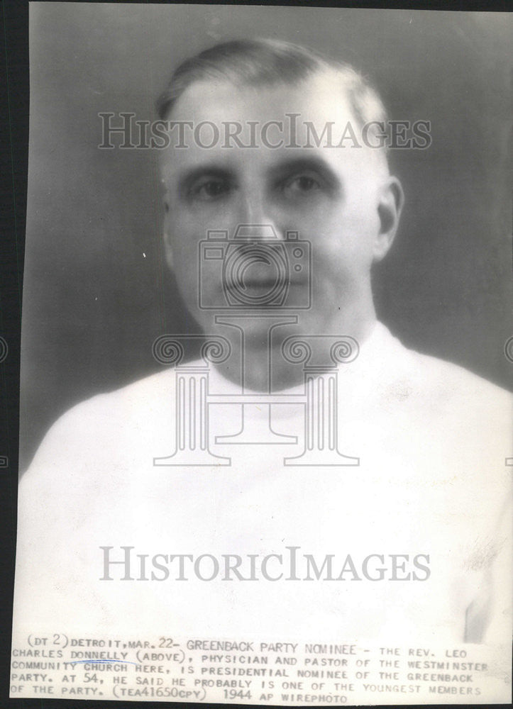 1944 Press Photo Reverend Leo Charles Donnelly Westminster Community Church - Historic Images