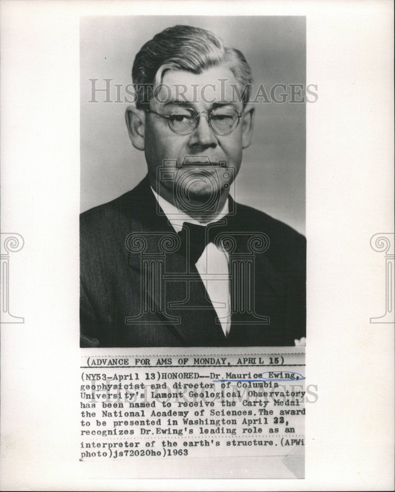 1963 Press Photo DR. MAURICE EWING AMERICAN GEOPHYSICIST OCEANOGRAPHER - Historic Images