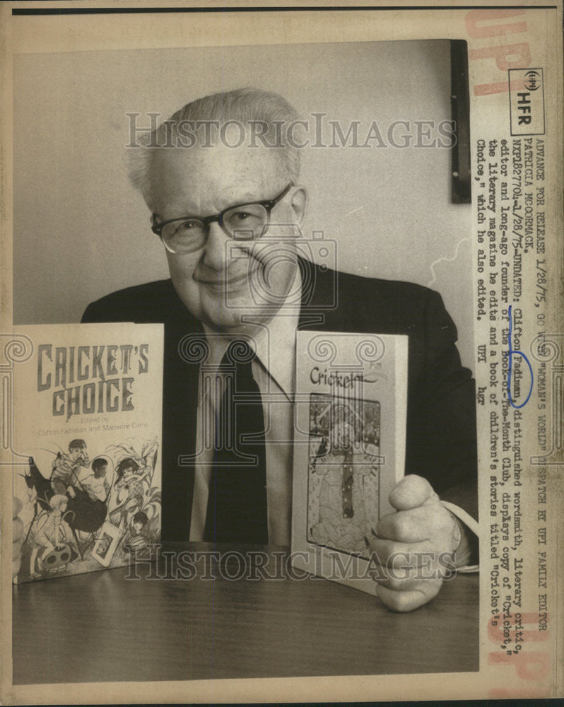 1975 Press Photo Wordsmith Literary Critic Editor Clifton Fadiman - Historic Images