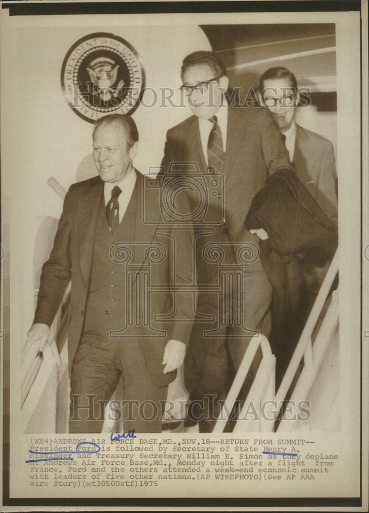 1975 Press Photo Gerald Rudolph Ford Henry Kissinger William Simon - Historic Images