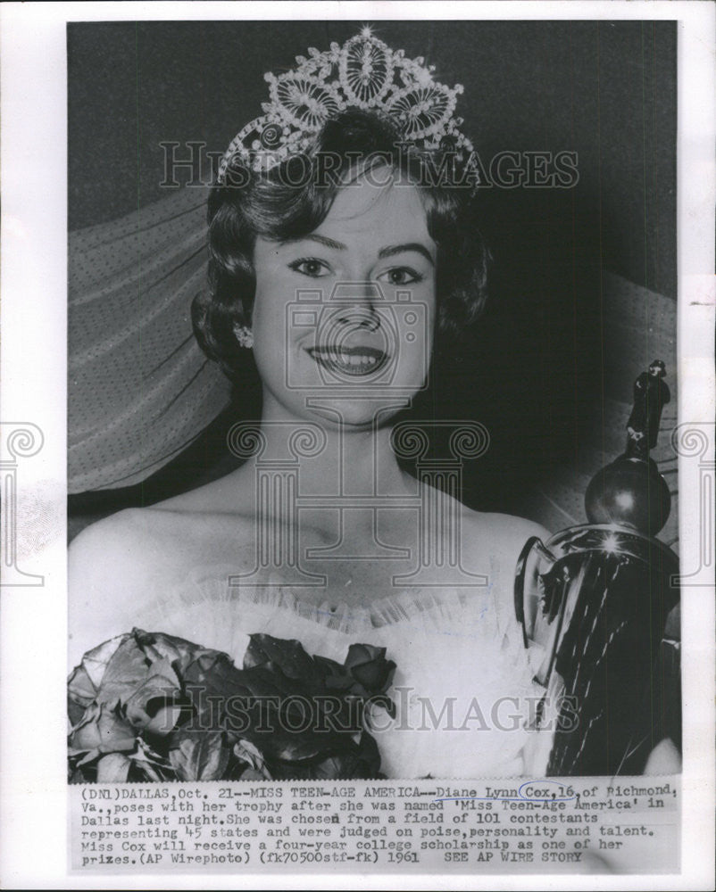 1961 Press Photo Diane Lynn Cox Miss Teen-age America - Historic Images