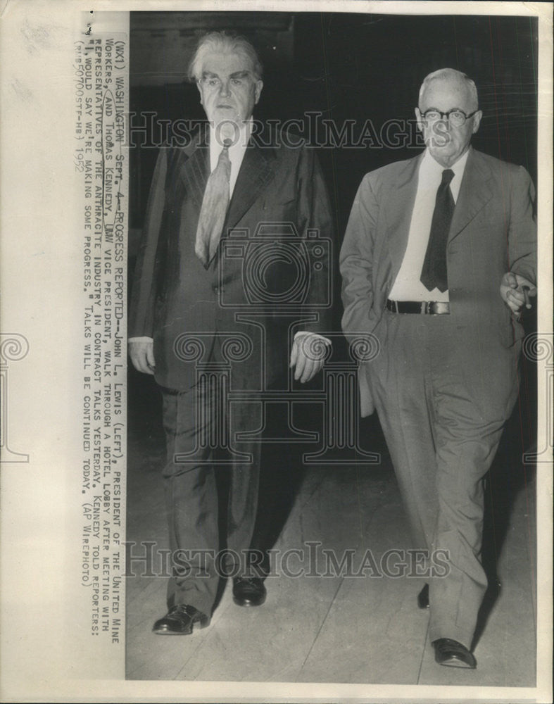 1952 Press Photo Thomas Kennedy &amp; John L. Lewis of United Mine Workers - Historic Images