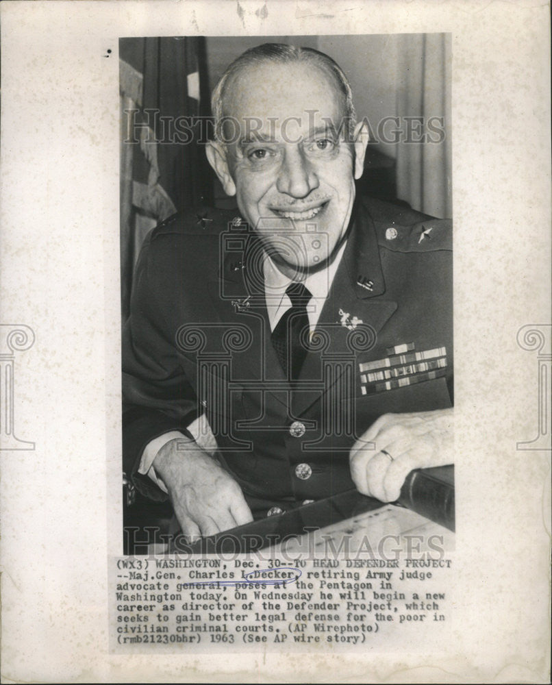 1963 Press Photo Maj. Gen. Charles L. Decker, Retiring Army Judge - Historic Images