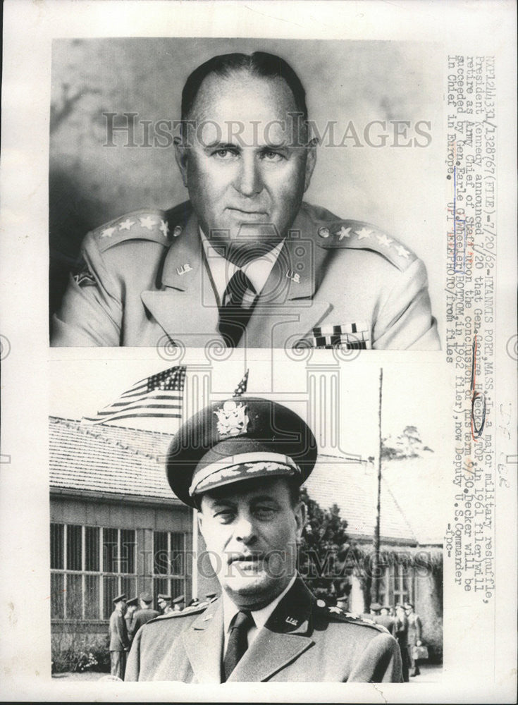 1962 Press Photo Gen. George H. Decker and Gen. Earle G. Wheeler - Historic Images