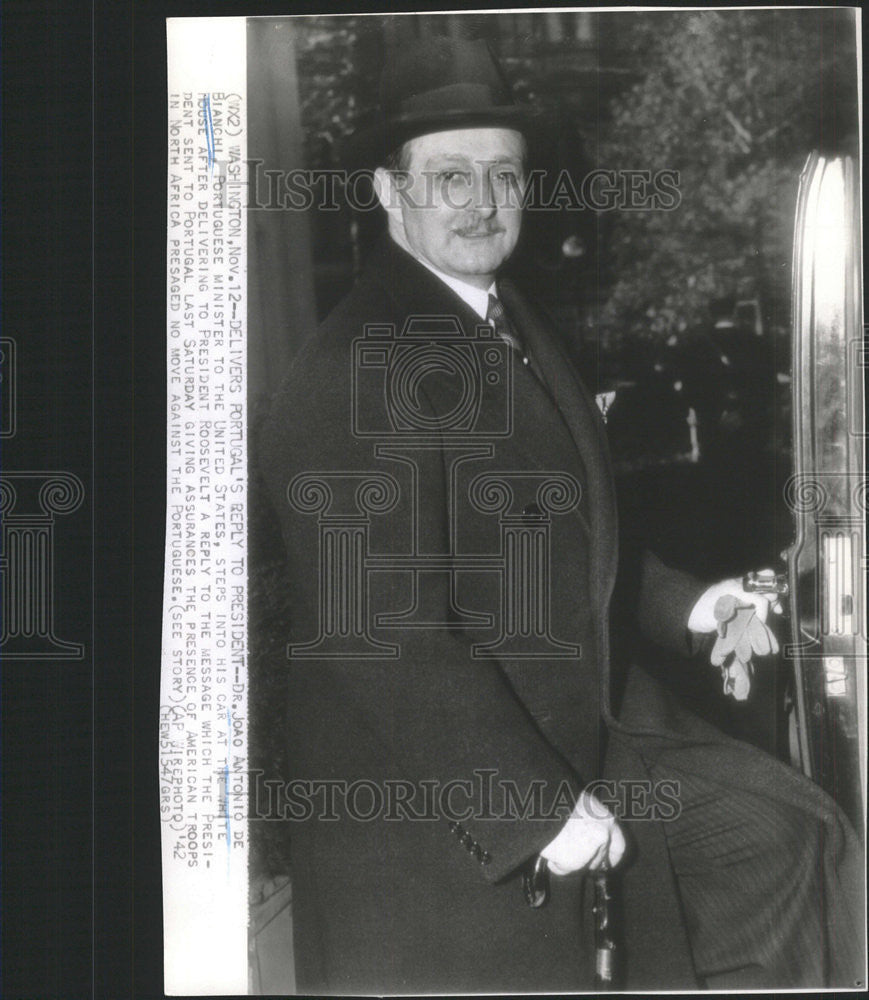 1942 Press Photo Dr Joao Antonio De Bianchi Portuguese Minister United state - Historic Images