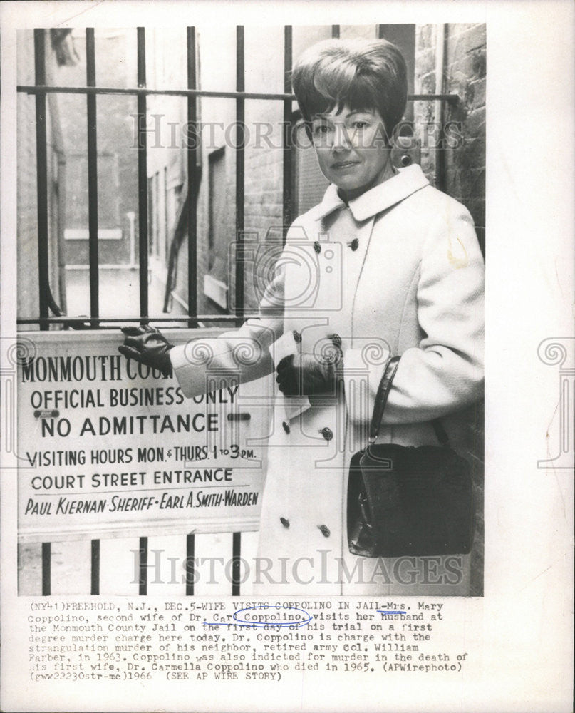 1966 Press Photo Mary Coppolino Monmouth County jail Carl trial army William - Historic Images