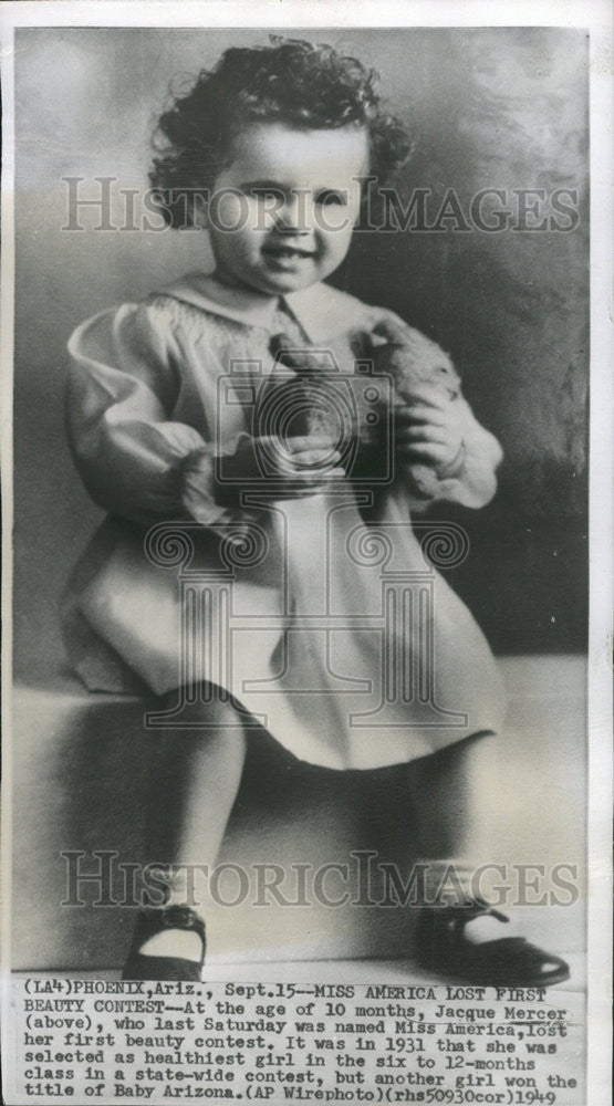 1949 Press Photo Miss America Lost First Beauty Contest Jacque Mercer Girl Baby - Historic Images