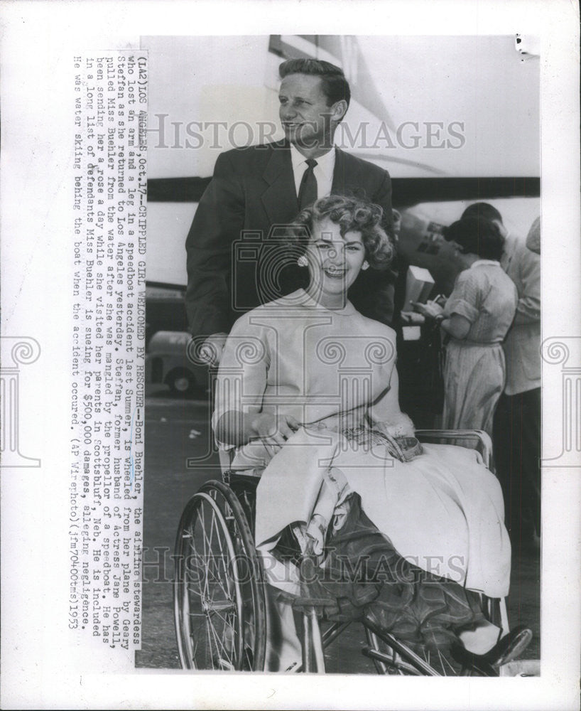 1953 Press Photo Boni Buehler Stewardess Speedboat Accident Geary Steffan - Historic Images