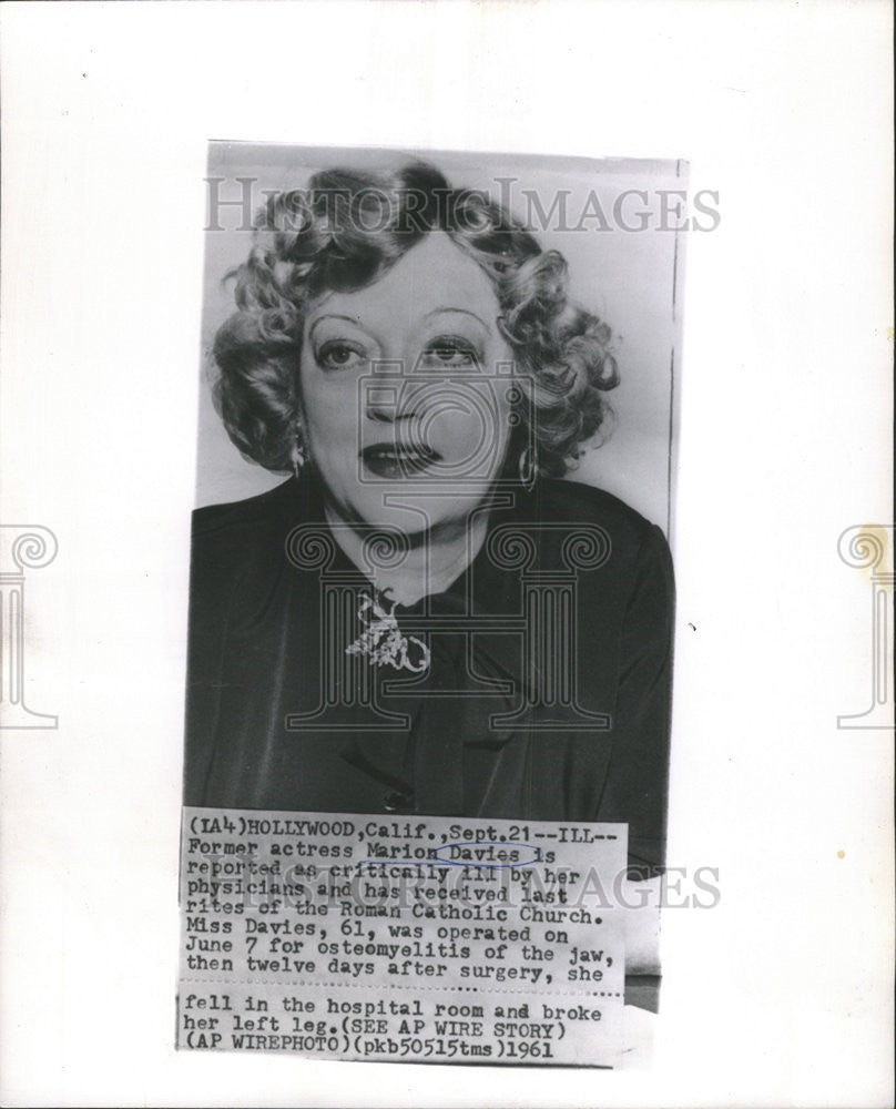 1961 Press Photo Marion Davies Critically Ill - Historic Images