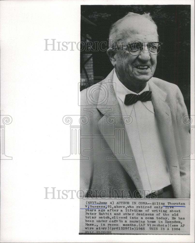 1964 Press Photo Peter Rabbit Ailing Thornton Burgess Retire Year Lifetime - Historic Images