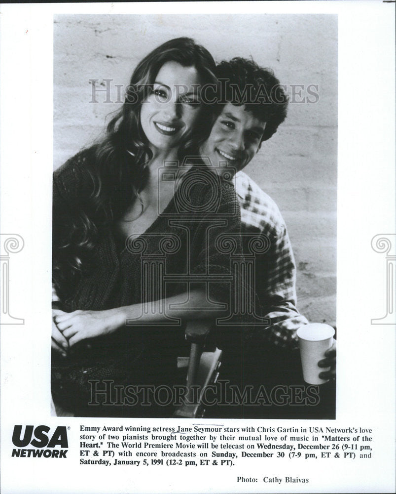 1990 Press Photo Jane Seymour and Chris Gart in &quot;Matter of the Heart.&quot; - Historic Images