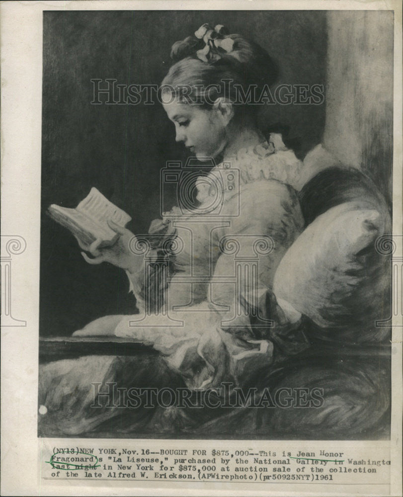 1961 Press Photo Jean Honor Fragonard La Liseuse National Gallery Washington - Historic Images