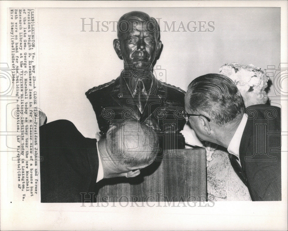 1964 Press Photo President Johnson Dwight Eisenhower bronze Virginia Military - Historic Images