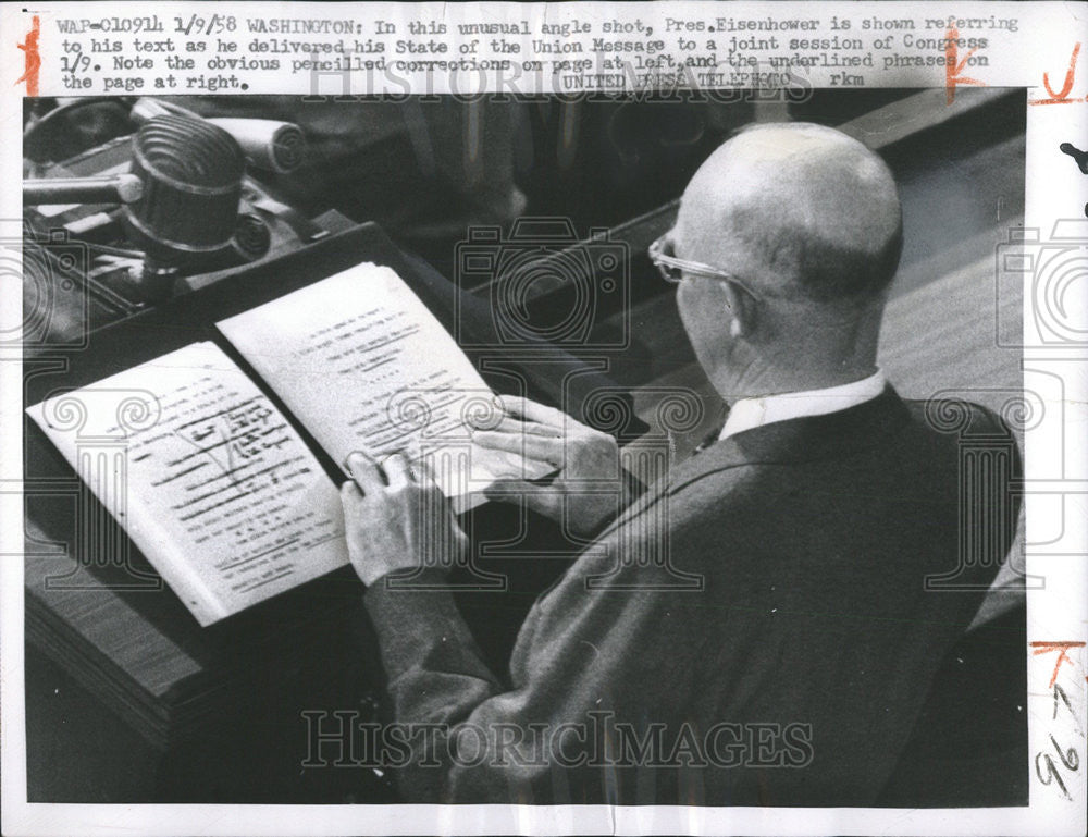 1958 Press Photo President Eisenhower Union Message Congress Washington State - Historic Images