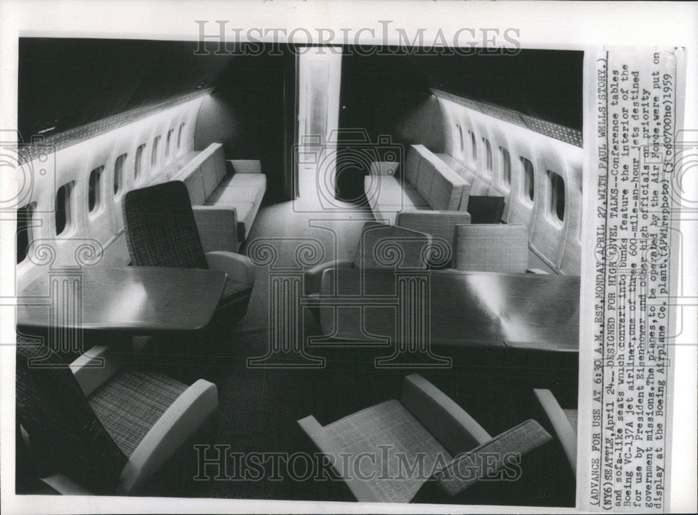 1959 Press Photo Conference Tables Sofa Jet Airplane - Historic Images