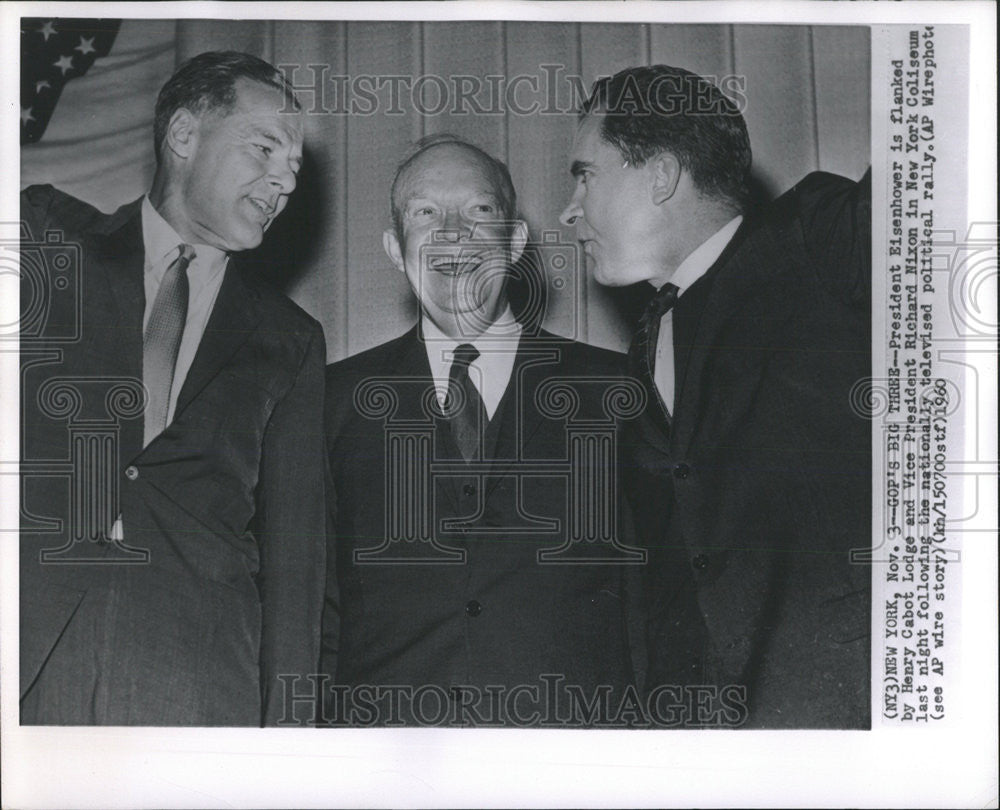 1960 Press Photo President Eisenhower Henry Cabot Lodge Richard Nixon New York - Historic Images