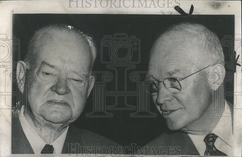 1957 Press Photo President Dwight Eisenhower Herbert Hoover American Politicians - Historic Images