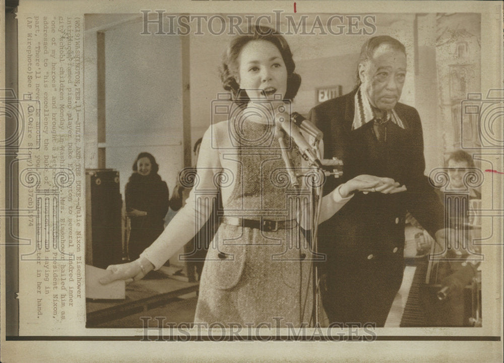 1974 Press Photo Mrs. Julie Nixon Eisenhower, Duke Ellington, Inner City School - Historic Images