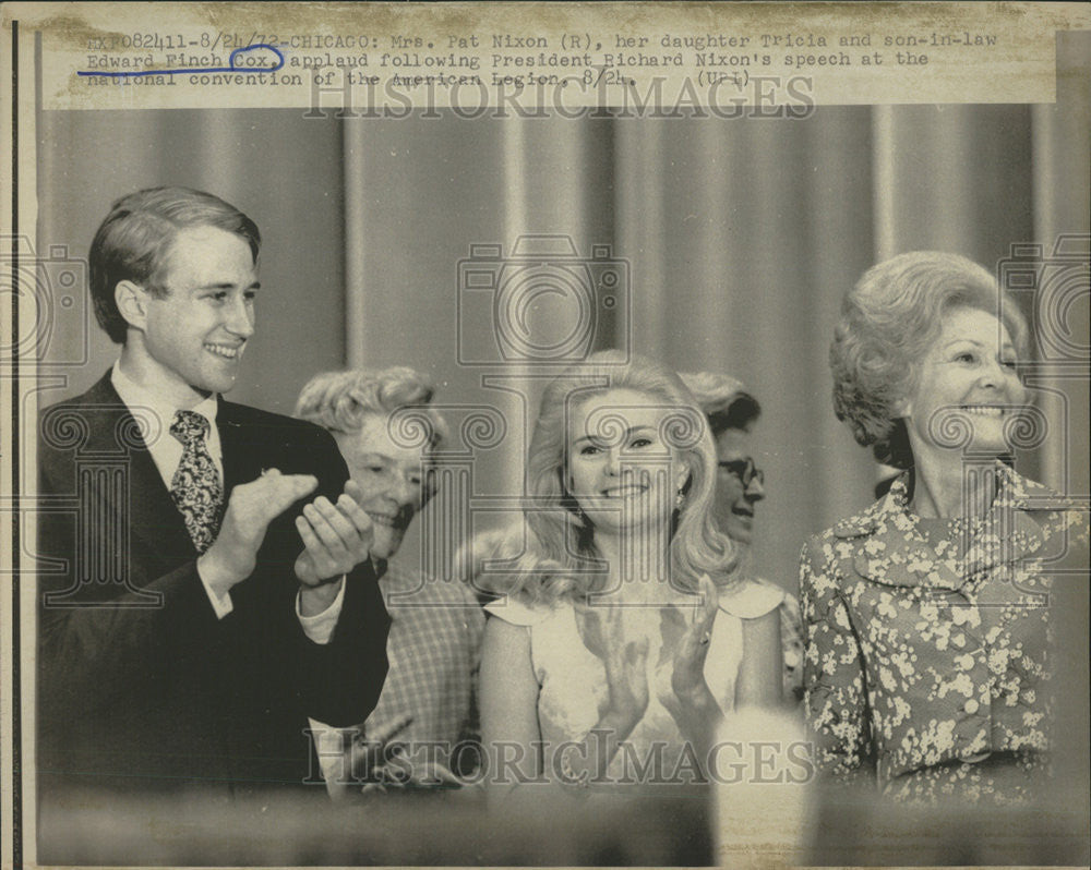 1972 Press Photo Mrs. Pat Nixon her daughter Tricia and son-in-Law Edward Finch - Historic Images