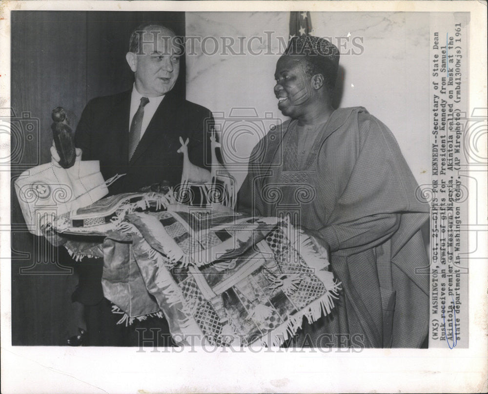 1961 Press Photo Secretary of State Dean Rusk, Nigeria Premier Samuel Akintola - Historic Images