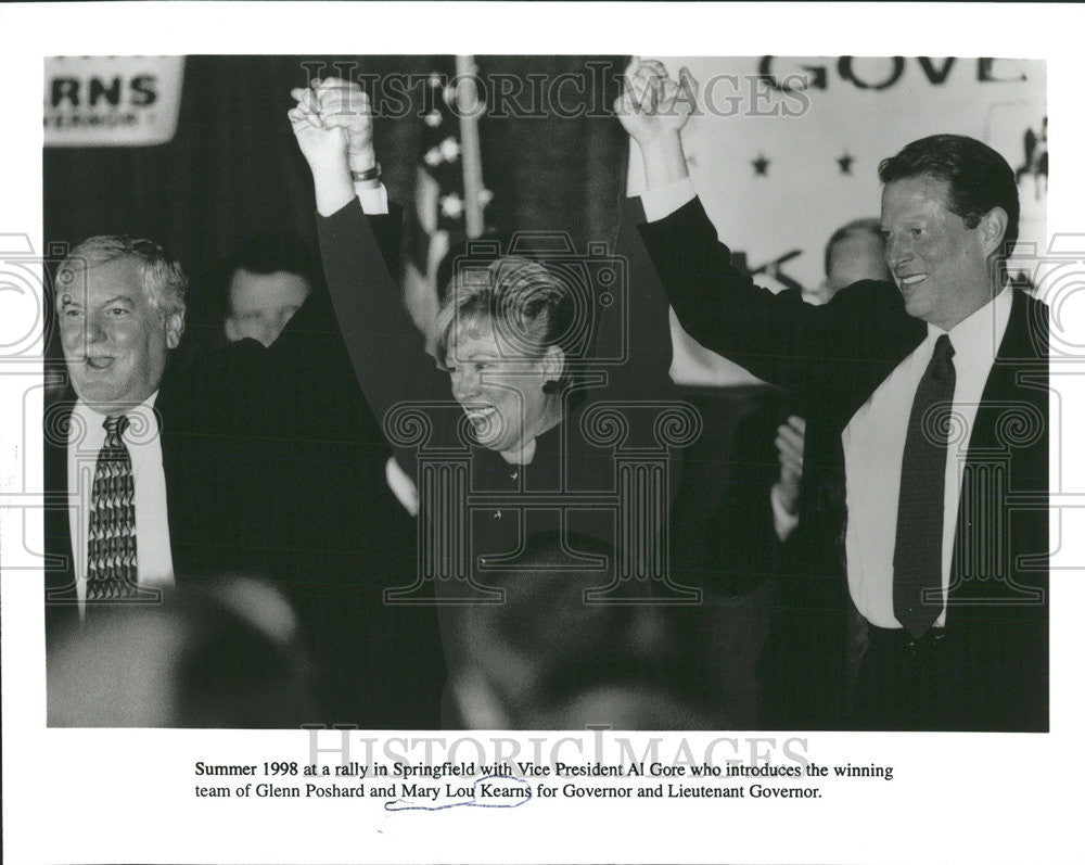 1998 Press Photo Mary Lou Kearns for Governor, Al Gore, Glenn Poshard - Historic Images