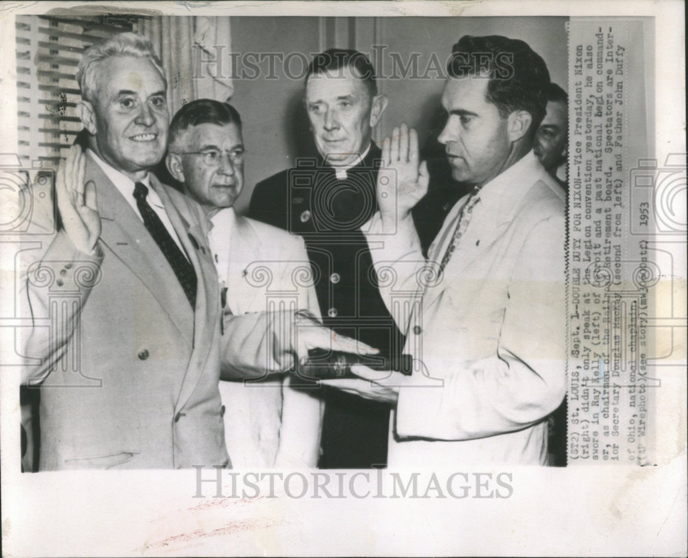 1953 Press Photo Vice President Nixon, Ray Kelly Railroad Retirement Board - Historic Images