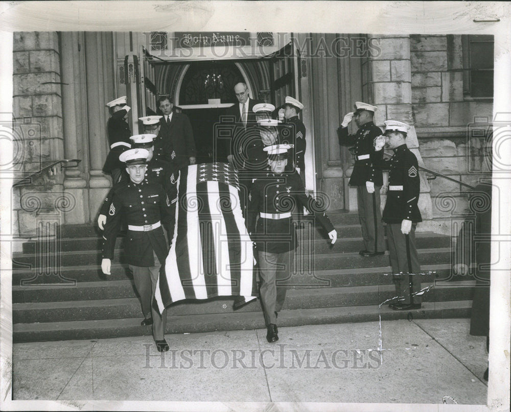 1957 Press Photo Coffin of Sgt John Joseph Kelly Holy Name Cathedral - Historic Images