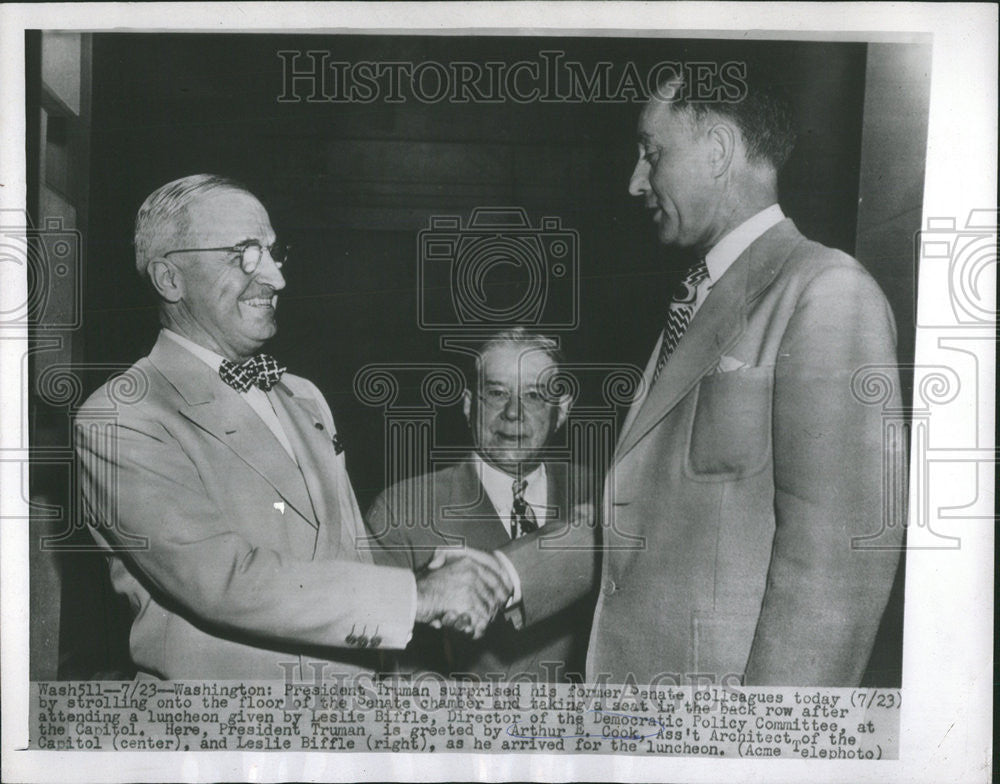 Undated Press Photo President Truman Arthur E. Cook and  Leslie Biffle - Historic Images