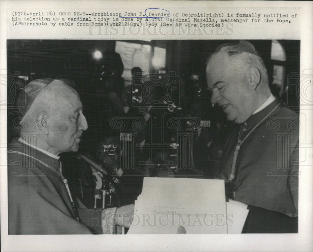 1969 Press Photo Archbishop John Dearden Detroit Notified Selection Cardinal - Historic Images