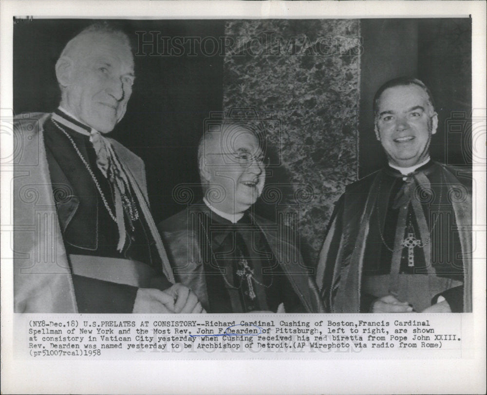 1958 Press Photo Cardinal Archbishop John F. Dearden Detroit - Historic Images