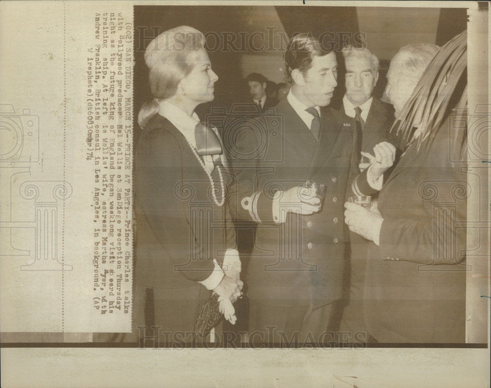 1974 Press Photo Prince Charles Hollywood Producer Hal Wall King England Diego - Historic Images