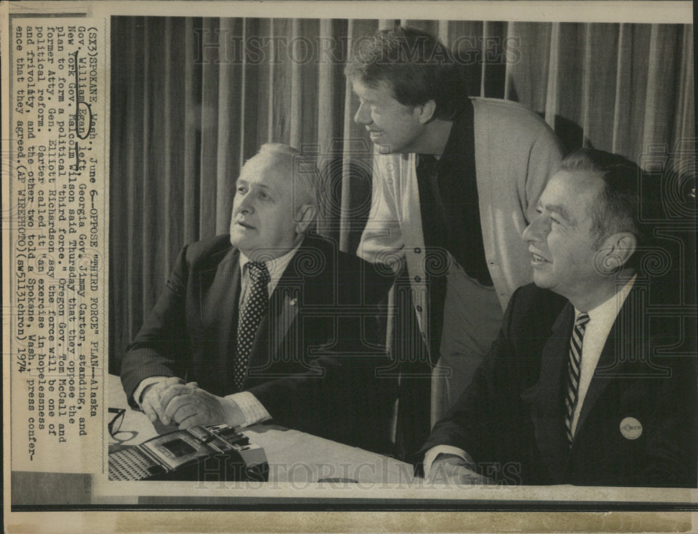 1974 Press Photo Alaska Gov. William Egan, Jimmy Carter, Malcolm Wilson - Historic Images