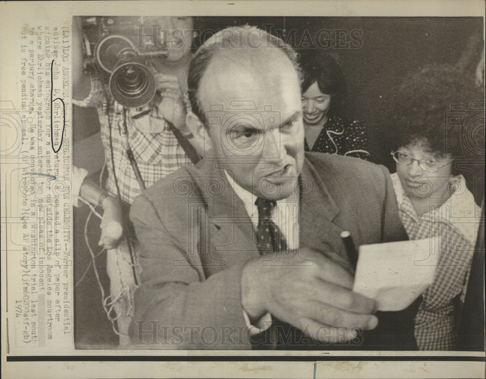 1974 Press Photo Former Presidential adviser John D. Ehrlichmen - Historic Images