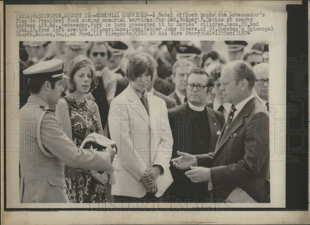 1974 Press Photo Memorial Service Ambassador Roger P. Davies, President Ford - Historic Images