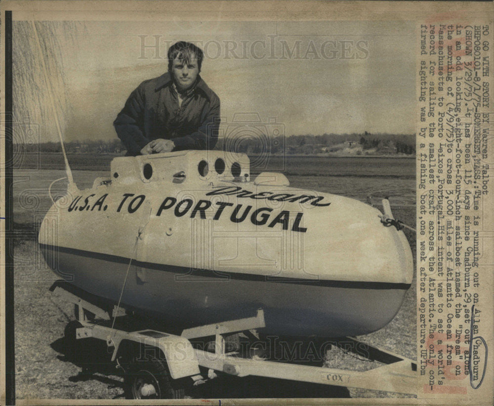 1975 Press Photo ALLAN CHADBURN SAILBOAT - Historic Images