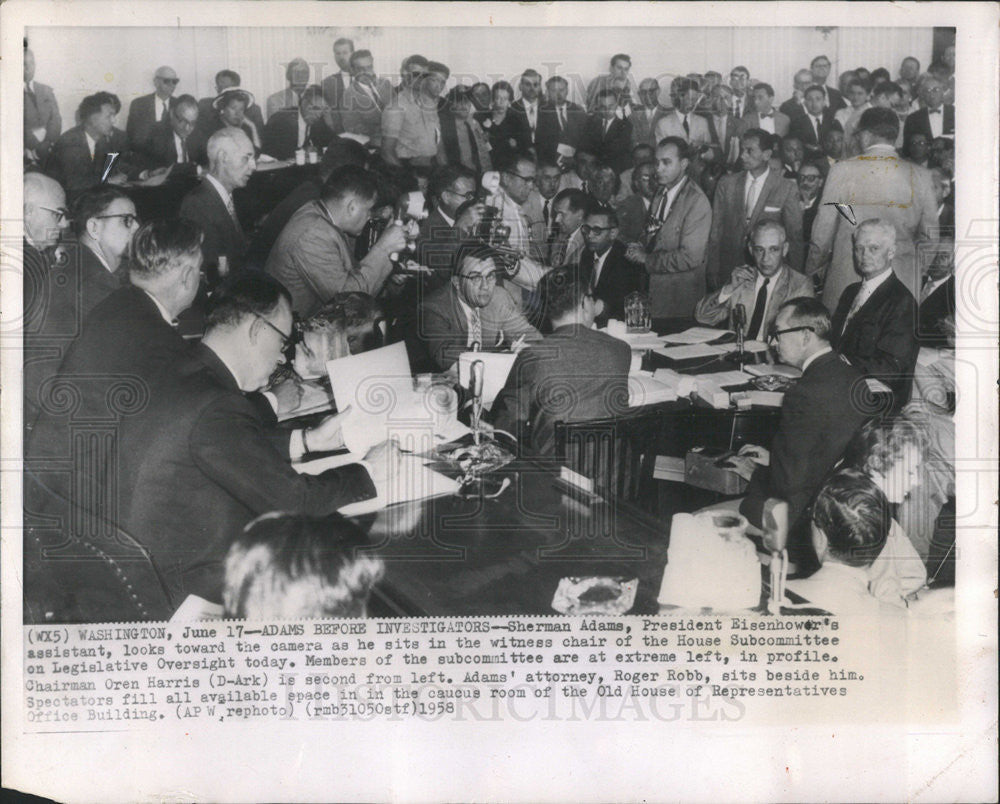 1958 Press Photo Sherman Adams President Eisenhower assistant  camera chair - Historic Images