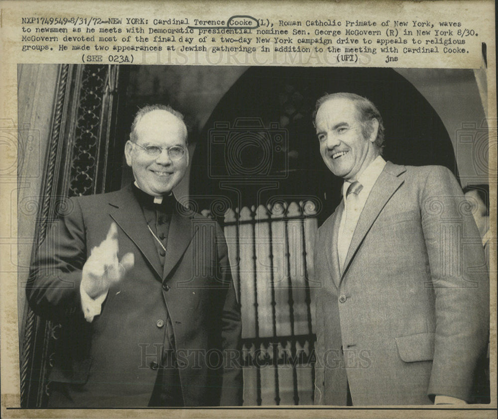 1972 Press Photo Cardinal Terrence Cooke Senator George McGovern - Historic Images