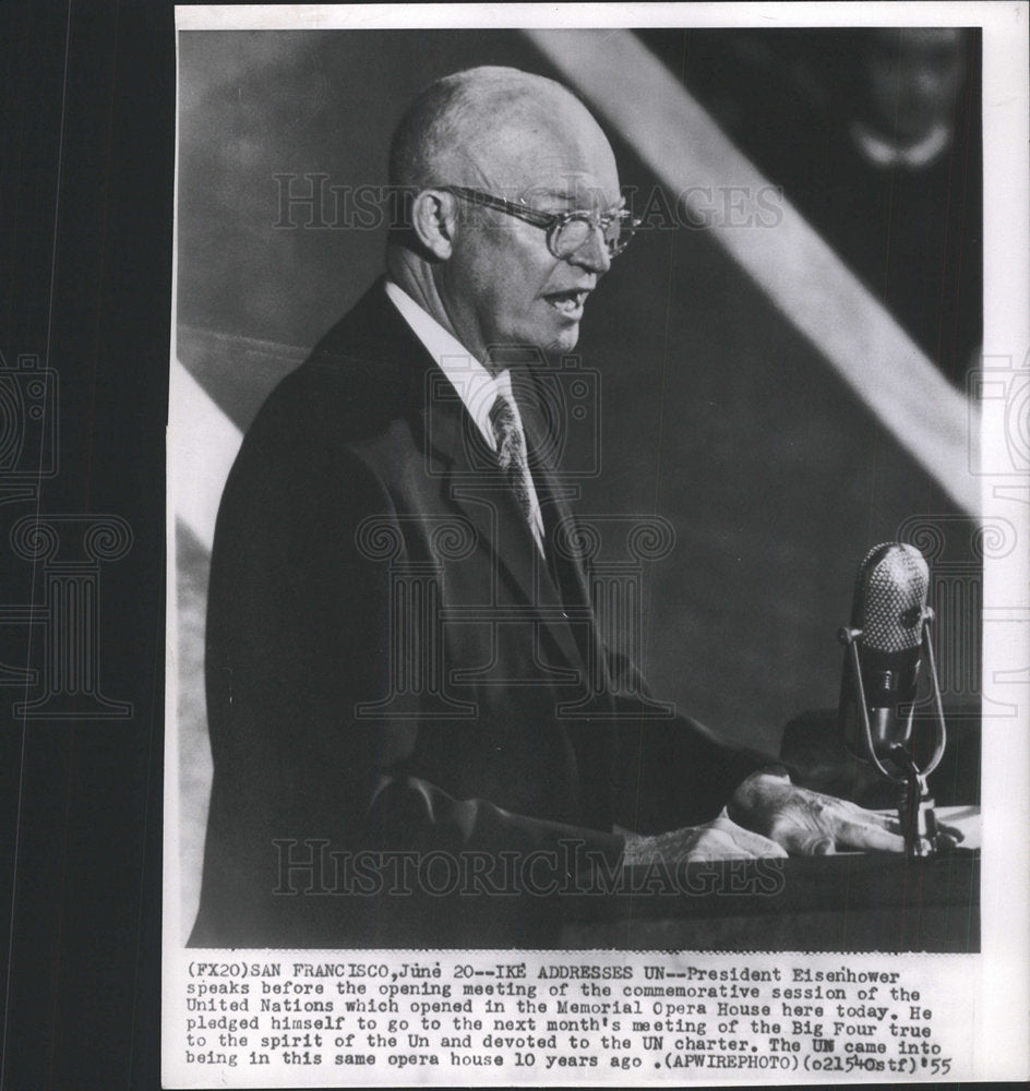 1955 Press Photo President Eisenhower meeting session United Nations Snap - Historic Images