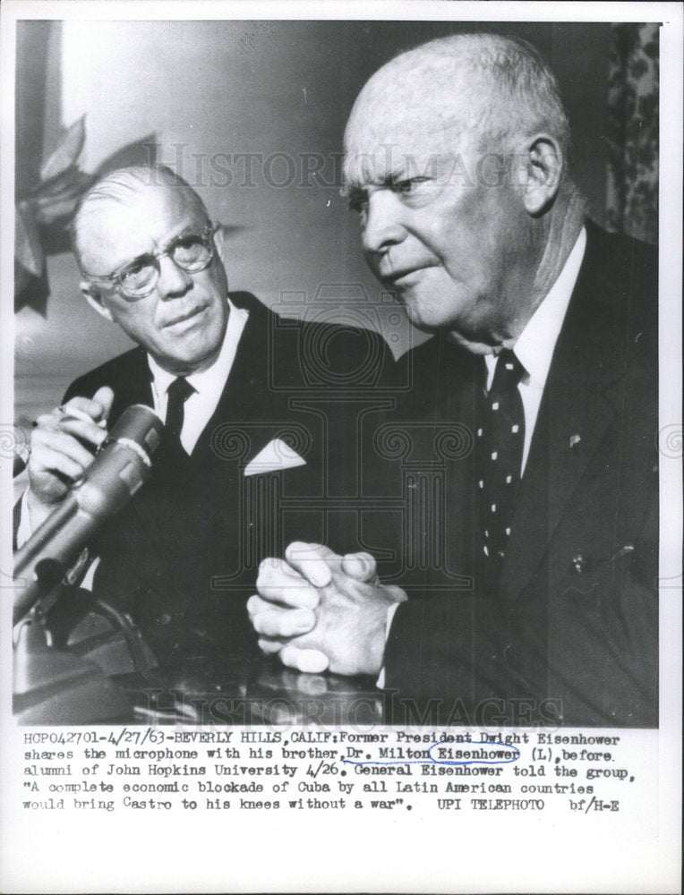 1963 Press Photo Dwight Eisenhower Milton John Hopkins Cuba Latin American - Historic Images