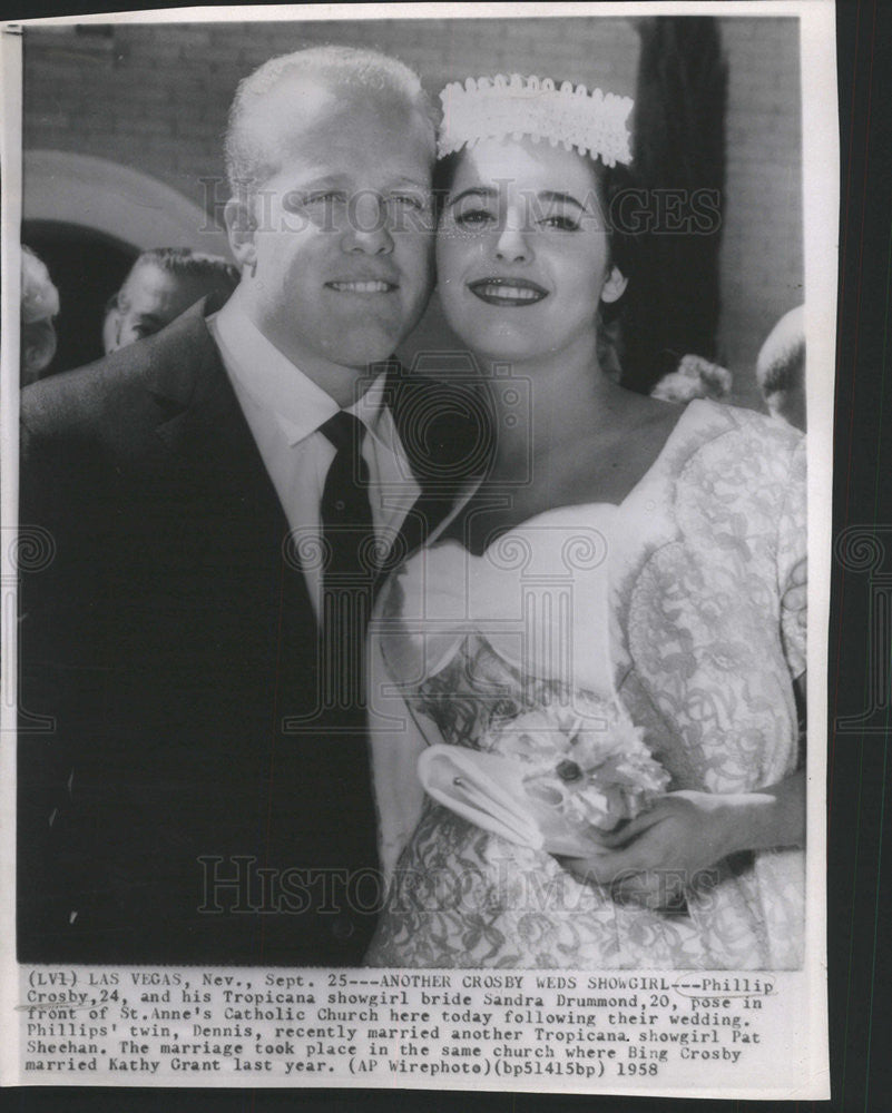 1958 Press Photo Bing Crosby&#39;s Son Phillips Wedding Ceremony @ ST. Annes N Vegas - Historic Images