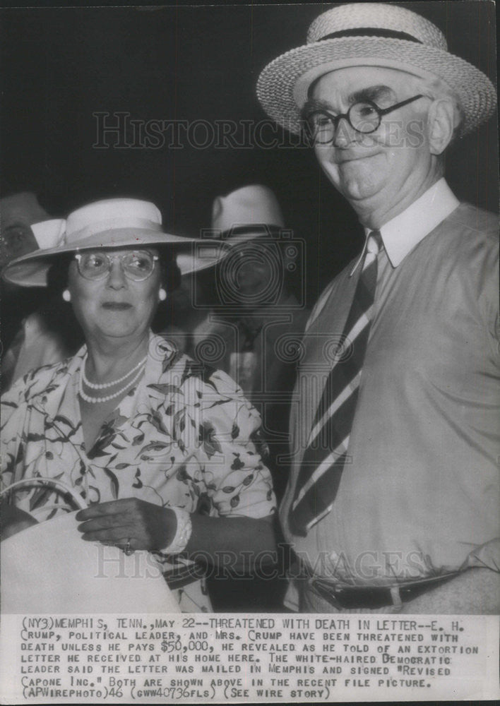 1946 Press Photo E.H. Crump &amp; Wife Gets Death Threats From &quot;Revised Capone Inc.&quot; - Historic Images